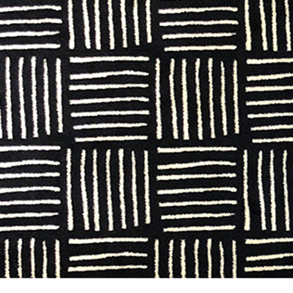 6' Black and Off White Abstract Machine Tufted Washable Runner Rug With UV Protection