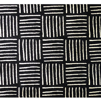 6' Black and Off White Abstract Machine Tufted Washable Runner Rug With UV Protection