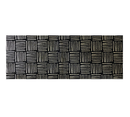 6' Black and Off White Abstract Machine Tufted Washable Runner Rug With UV Protection