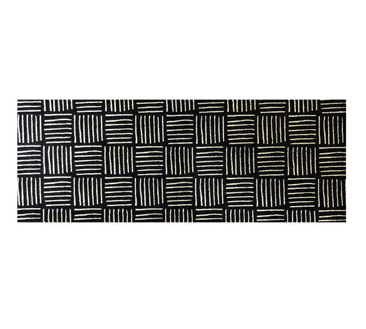 6' Black and Off White Abstract Machine Tufted Washable Runner Rug With UV Protection