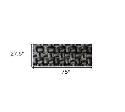 6' Black and Off White Abstract Machine Tufted Washable Runner Rug With UV Protection