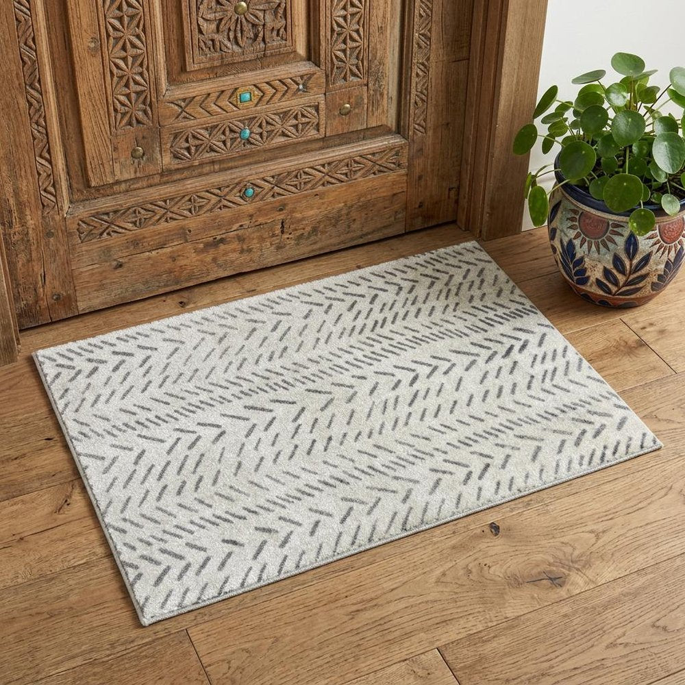 2' X 3' Taupe Abstract Machine Tufted Area Rug With UV Protection