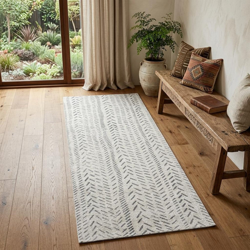 2' X 6' Taupe Abstract Machine Tufted Runner Rug With UV Protection