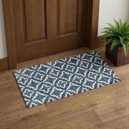 2' X 4' Navy Blue Moroccan Machine Tufted Area Rug With UV Protection
