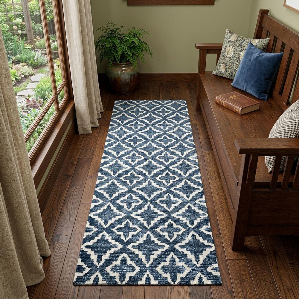 2' X 6' Navy Blue Moroccan Machine Tufted Runner Rug With UV Protection