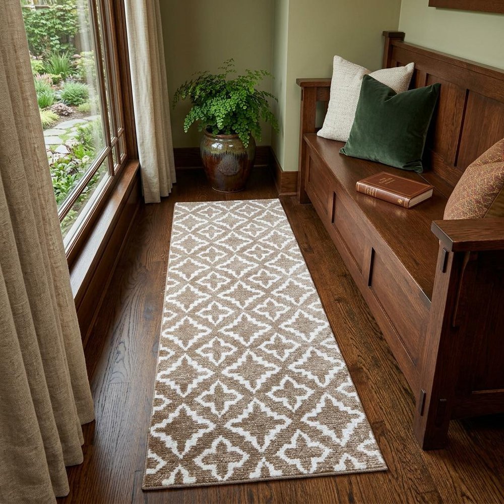 2' X 6' Sand Moroccan Machine Tufted Runner Rug With UV Protection