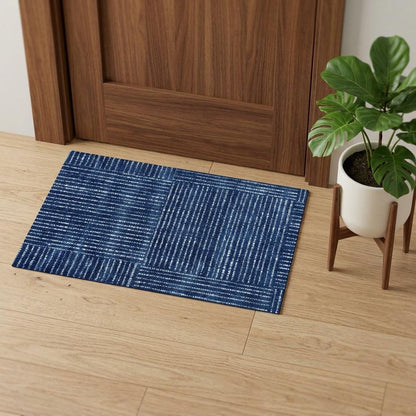 2' X 3' Navy Blue Striped Washable Area Rug With UV Protection