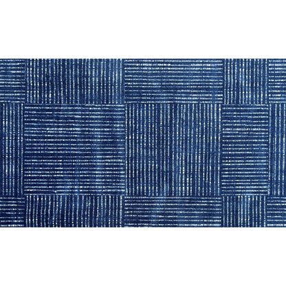 2' X 4' Navy Blue Striped Washable Area Rug With UV Protection