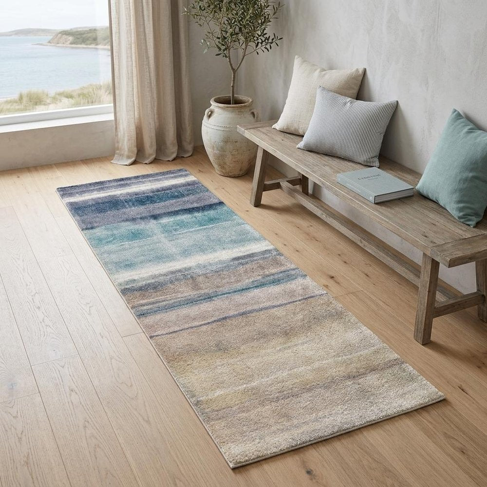 2' X 6' Turquoise Ombre Machine Washable Runner Rug With UV Protection