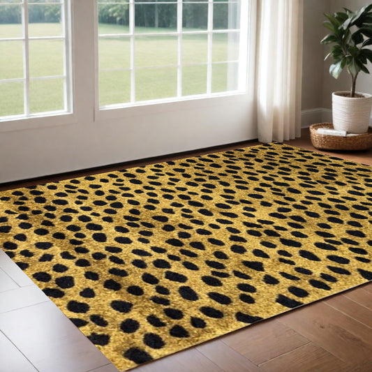 2' X 4' Bronze Leopard Print Washable Area Rug With UV Protection