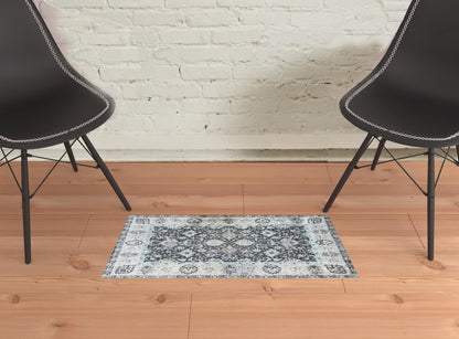 2' X 3' Gray Oriental Washable Area Rug With UV Protection