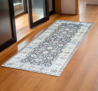 2' X 6' Gray Oriental Washable Runner Rug With UV Protection