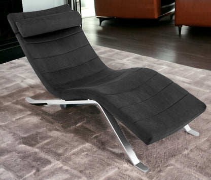 66" Black and Silver Velvet Lounge Chair