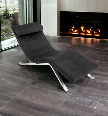 66" Black and Silver Velvet Lounge Chair
