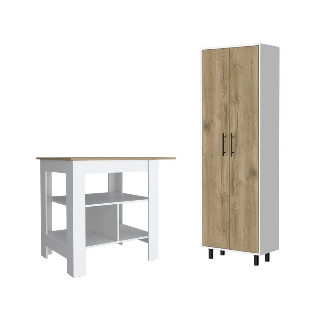 41" Natural and White Wood Kitchen Island Set With Storage