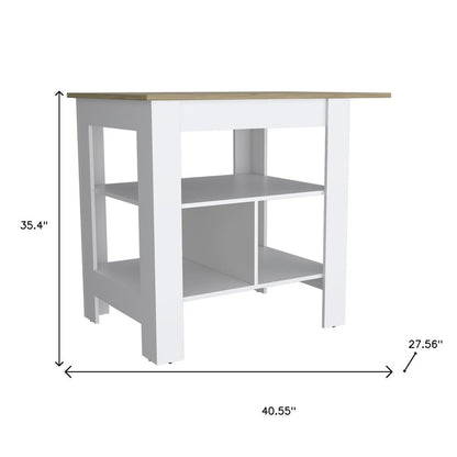 41" Natural and White Wood Kitchen Island Set With Storage