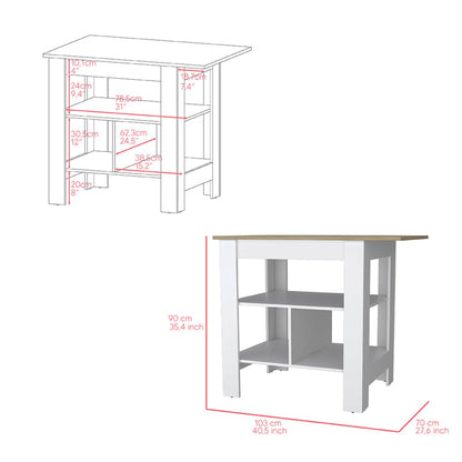 41" Natural and White Wood Kitchen Island Set With Storage