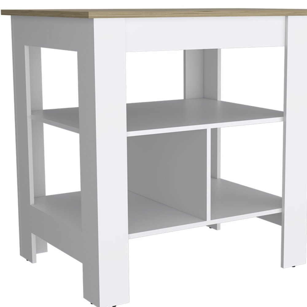 41" Natural and White Wood Kitchen Island Set With Storage