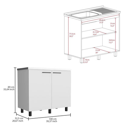 24" X 39" White Stainless Steel and Wood Utility Cabinet With Sink