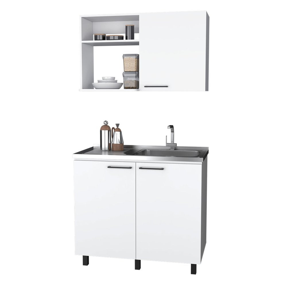 24" X 39" White Stainless Steel and Wood Utility Cabinet With Sink