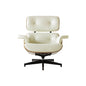 35" Beige And Dark Brown Genuine Leather Tufted Swivel Lounge Chair With Ottoman