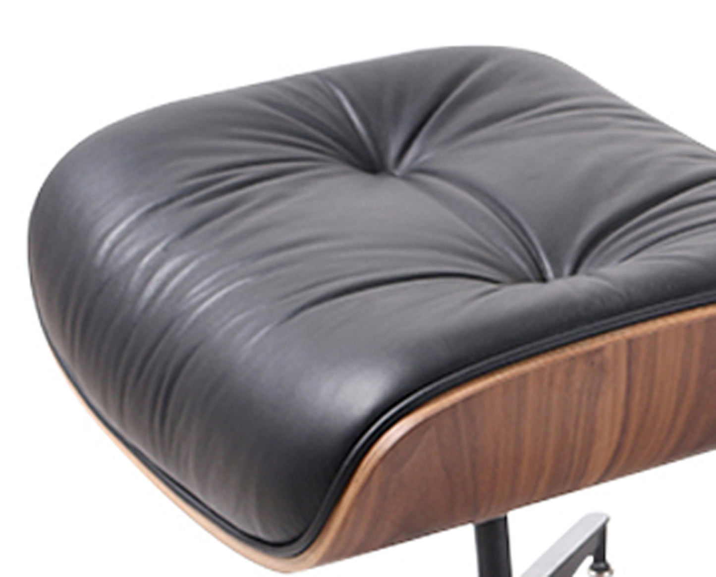 35" Black Tufted Leather And Brown Swivel Lounge Chair with Ottoman