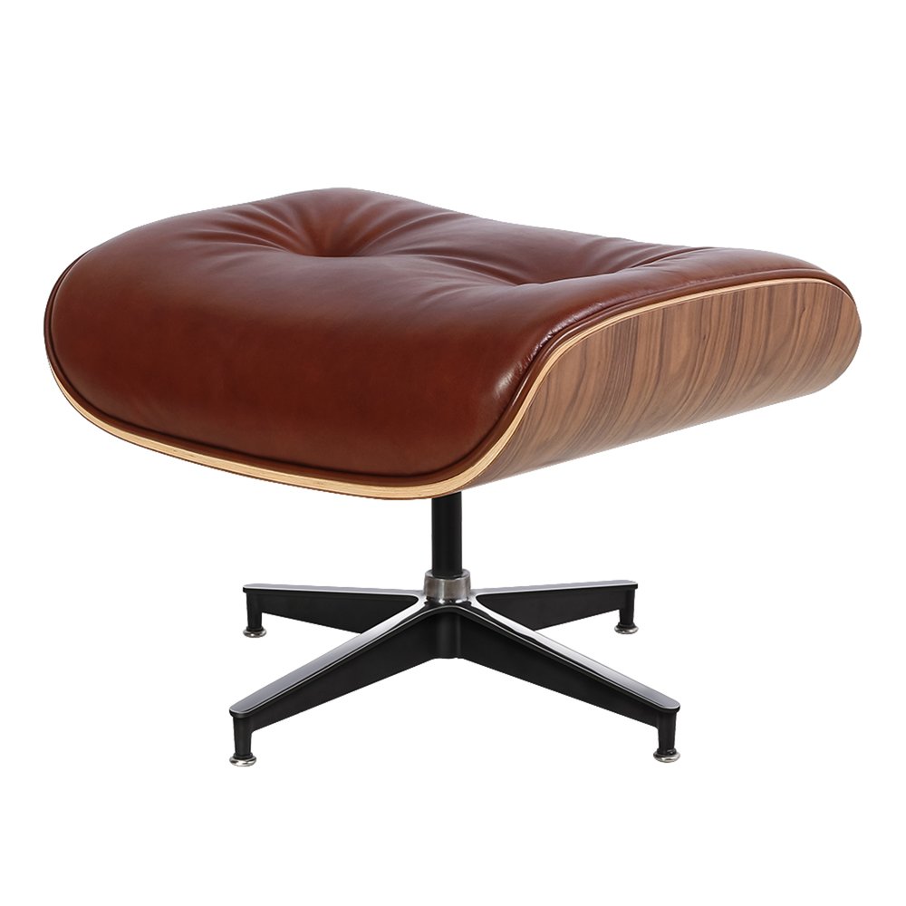 35" Brown Genuine Leather Tufted Swivel Lounge Chair With Ottoman