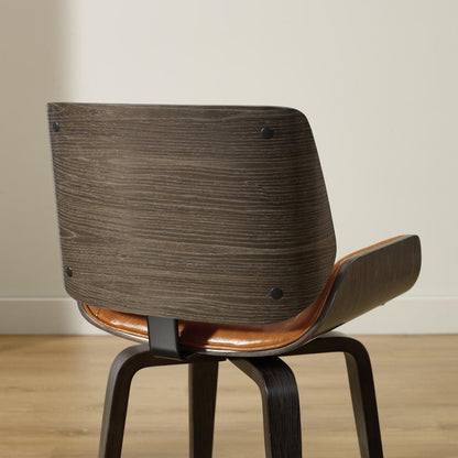 Brown and Black Upholstered Faux Leather Curved Back Dining Side Chair