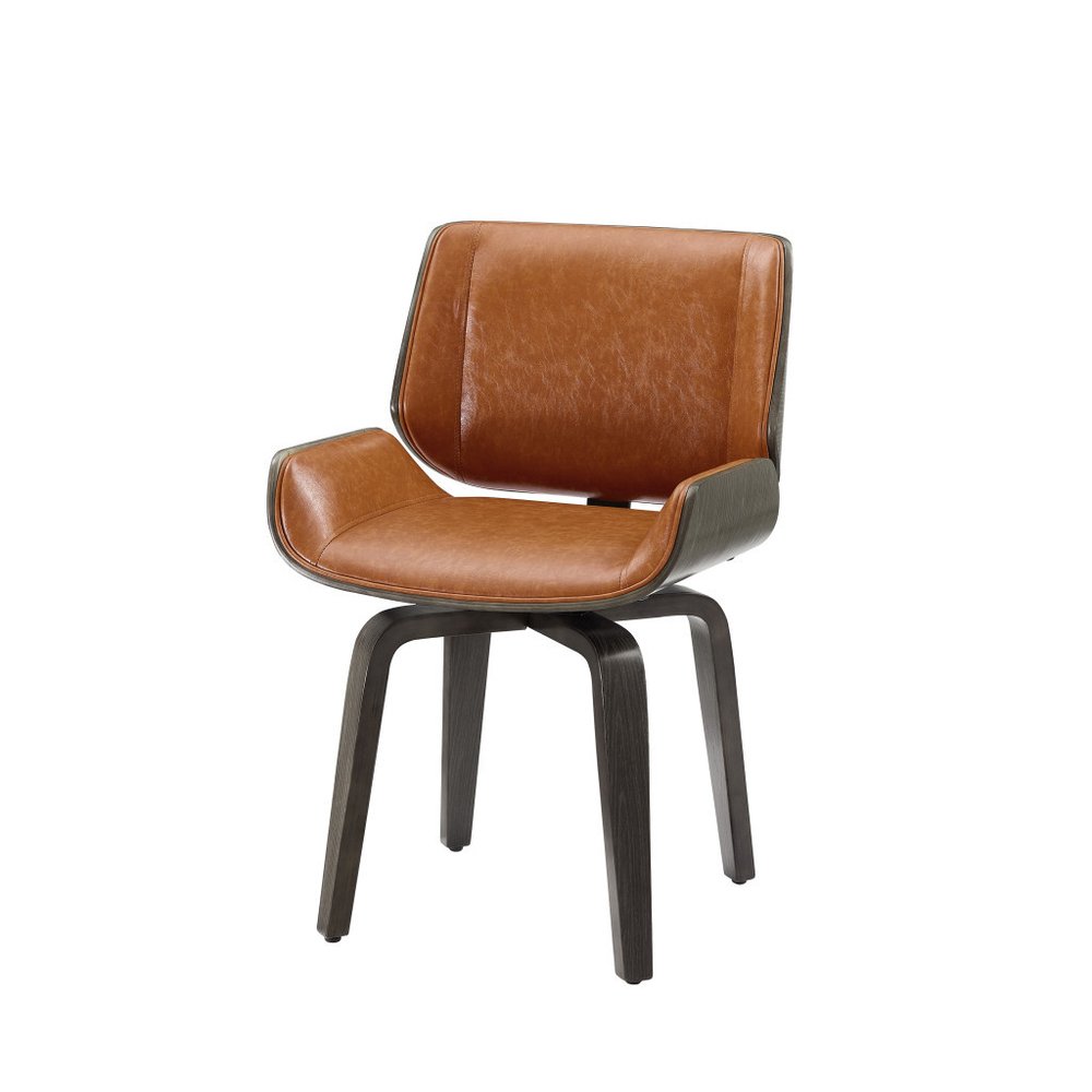 Brown and Black Upholstered Faux Leather Curved Back Dining Side Chair
