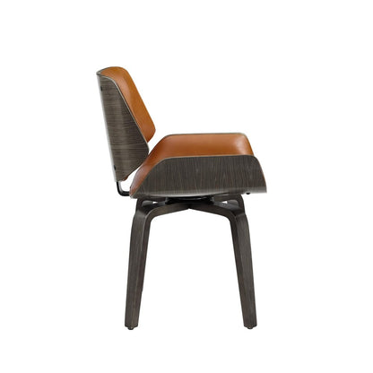 Brown and Black Upholstered Faux Leather Curved Back Dining Side Chair