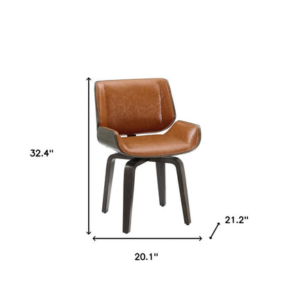 Brown and Black Upholstered Faux Leather Curved Back Dining Side Chair