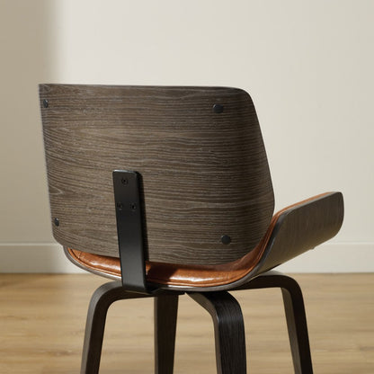 Brown and Black Upholstered Faux Leather Curved Back Dining Side Chair