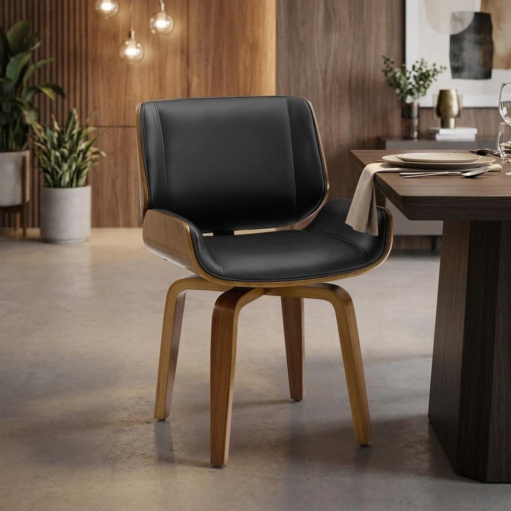 Black and Brown Upholstered Faux Leather Curved Back Dining Side Chair