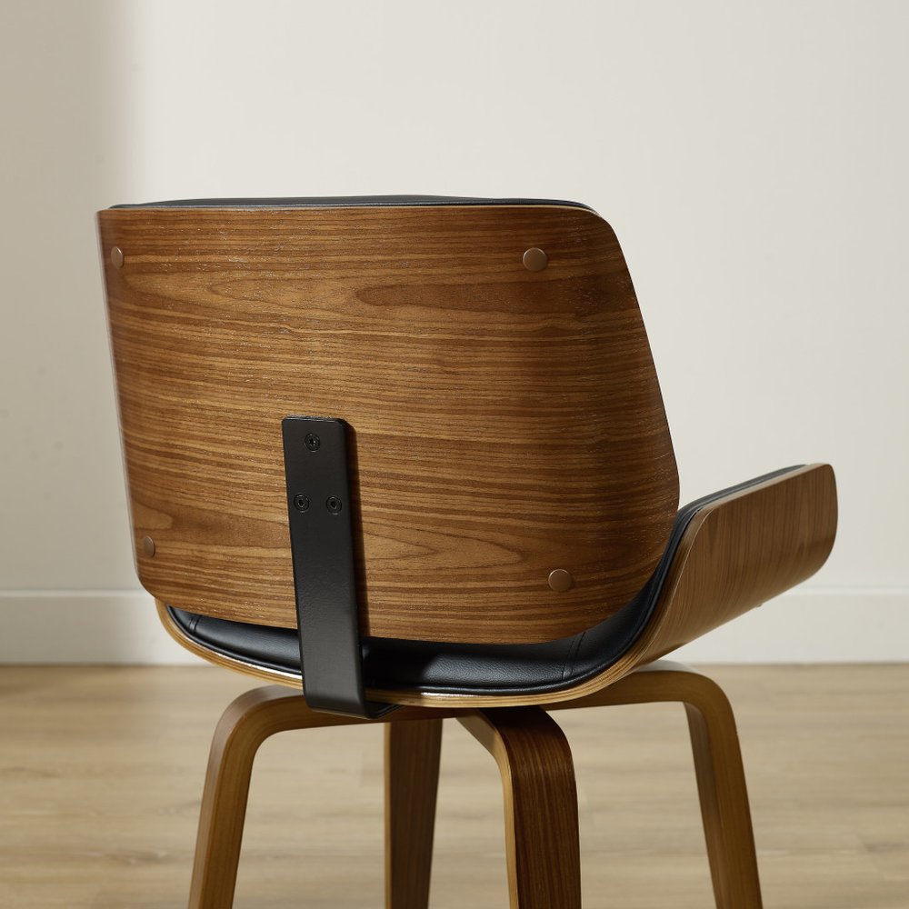 Black and Brown Upholstered Faux Leather Curved Back Dining Side Chair