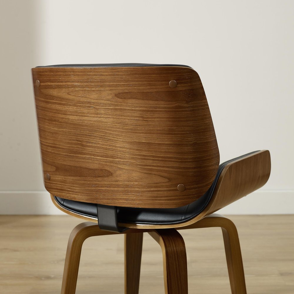 Black and Brown Upholstered Faux Leather Curved Back Dining Side Chair