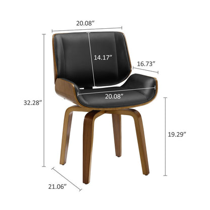 Black and Brown Upholstered Faux Leather Curved Back Dining Side Chair