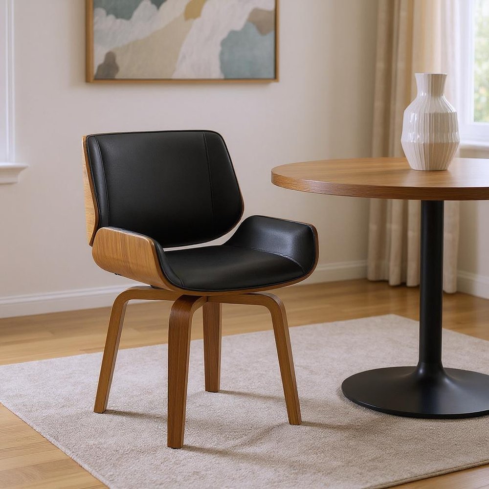 Black and Brown Upholstered Faux Leather Curved Back Dining Side Chair
