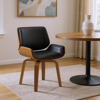 Black and Brown Upholstered Faux Leather Curved Back Dining Side Chair