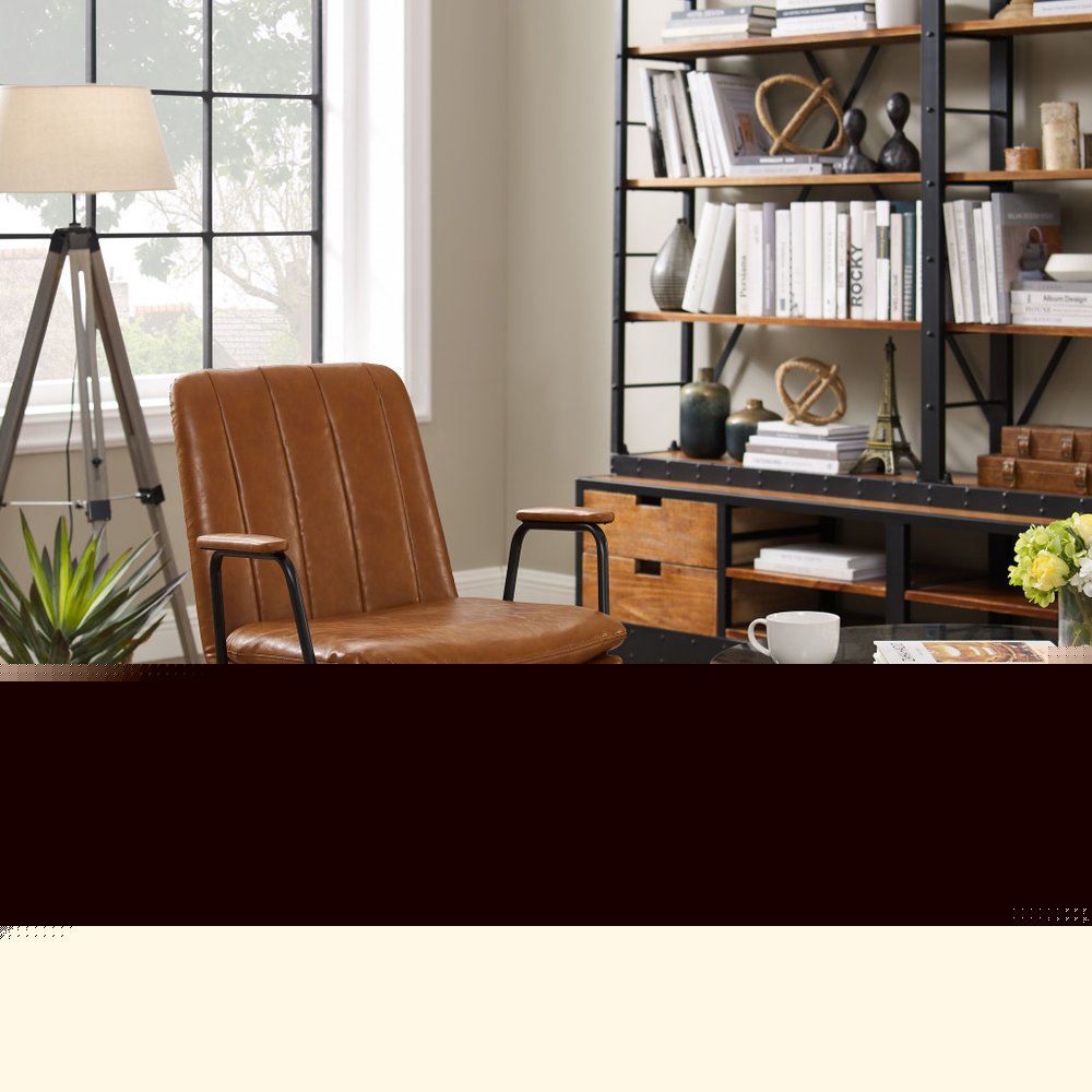 23" Brown Faux Leather Swivel Arm Chair