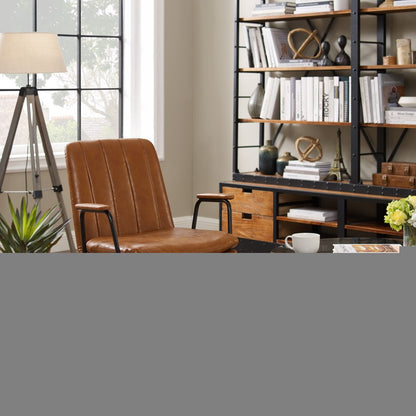 23" Brown Faux Leather Swivel Arm Chair
