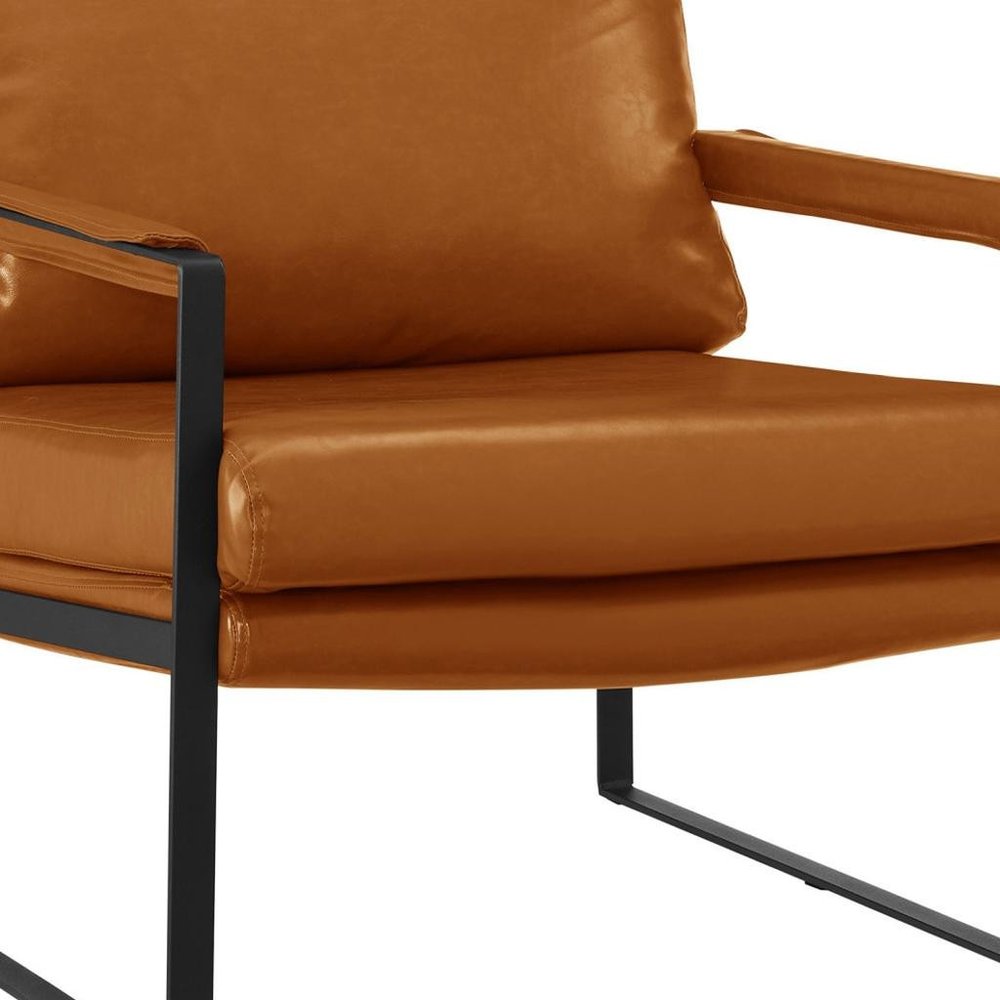27" Brown Faux Leather And Black Arm Chair
