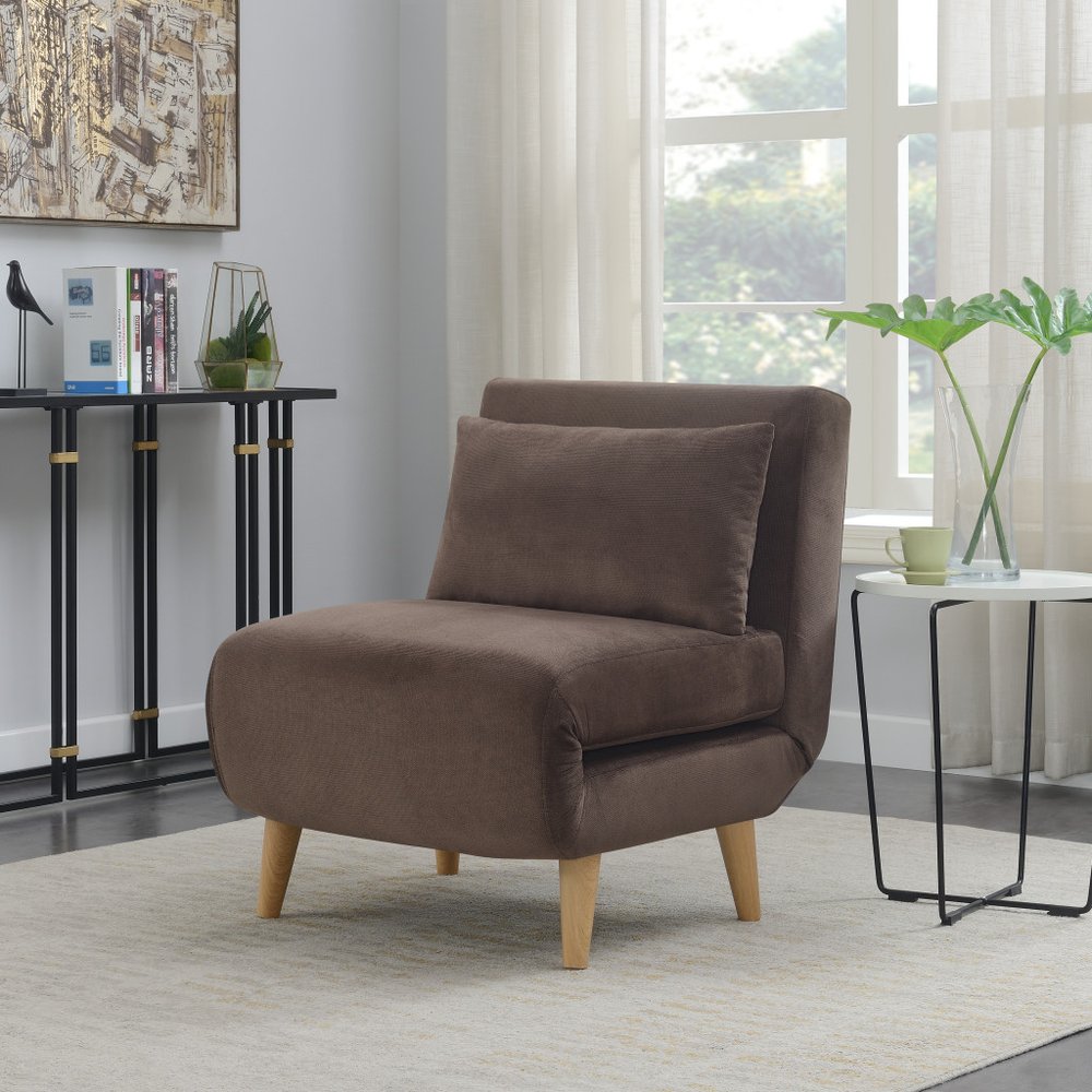 27" Brown and Natural Upholstered Convertible Chair And Toss Pillow