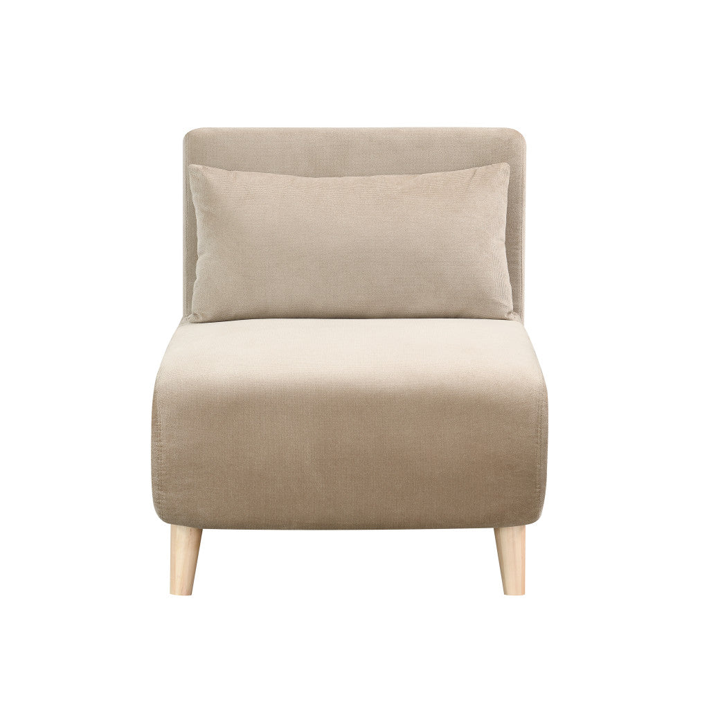 27" Beige And Natural Plush Upholstered Convertible Chair And Toss Pillow