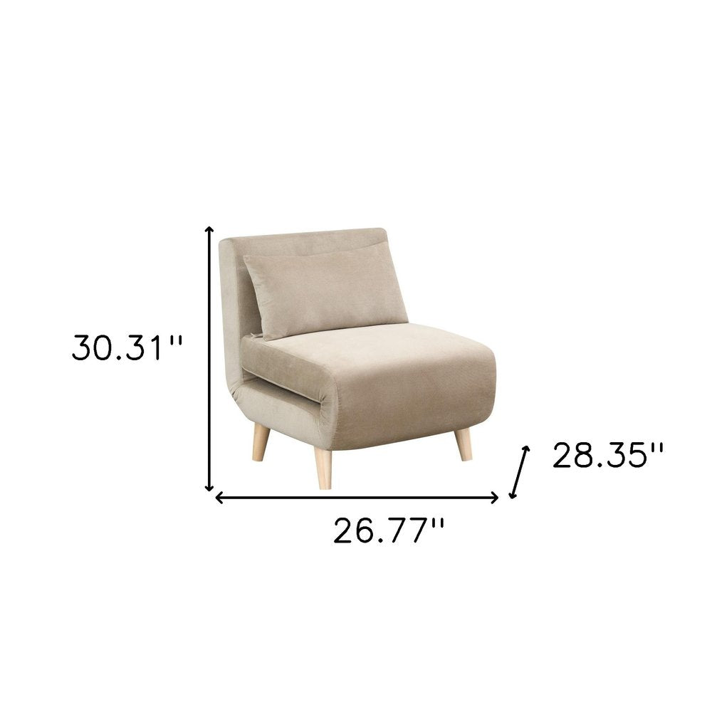27" Beige and Natural Upholstered Slipper Chair And Toss Pillow