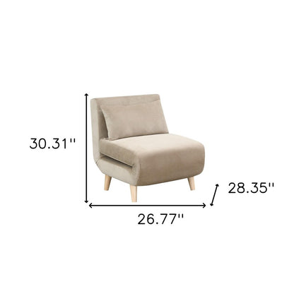 27" Beige and Natural Upholstered Slipper Chair And Toss Pillow