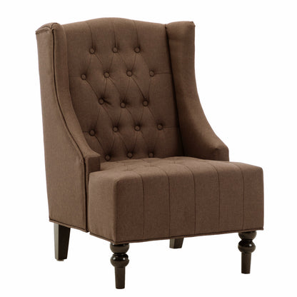 25" Brown And Black Fabric Tufted Wingback Chair