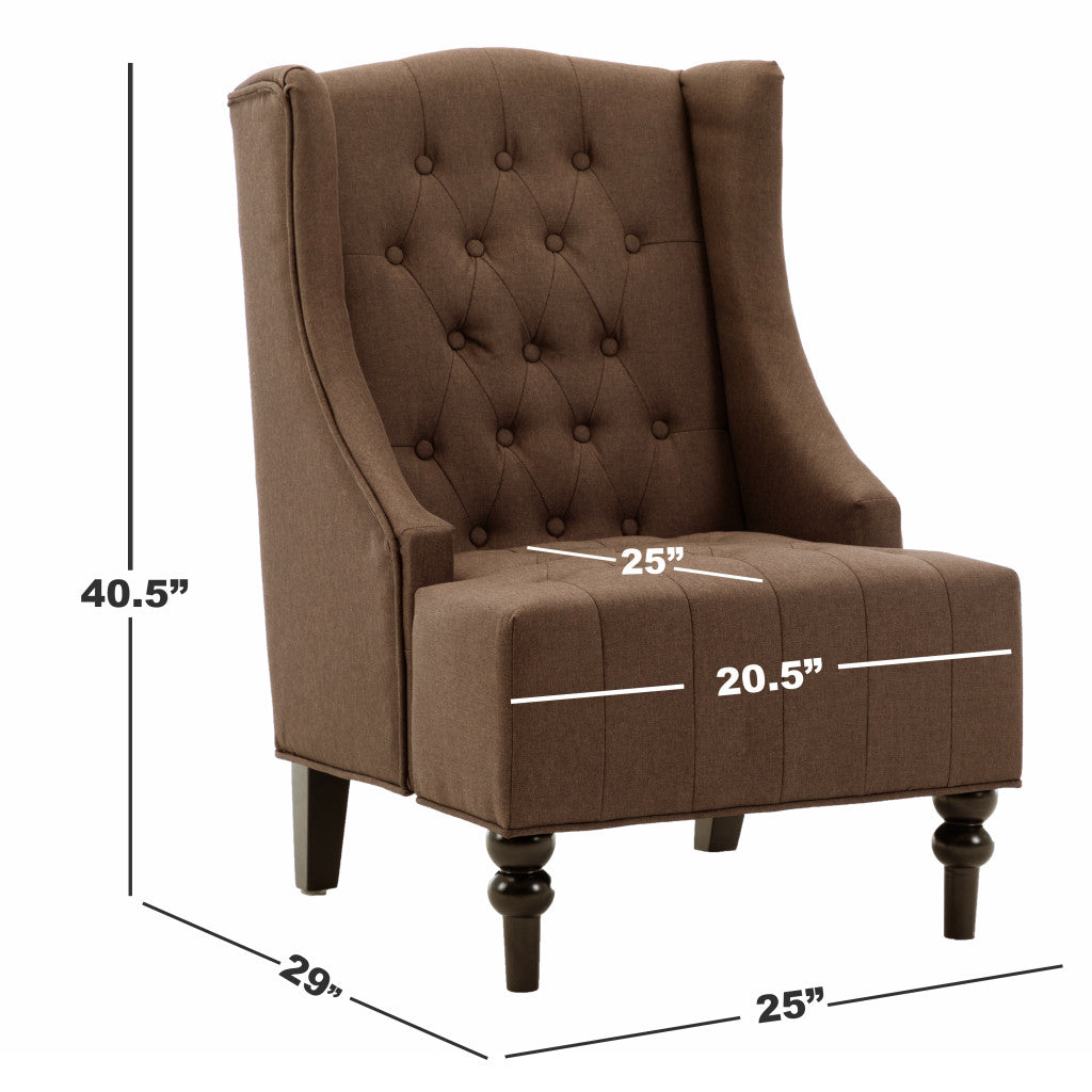 25" Brown And Black Fabric Tufted Wingback Chair