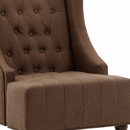 25" Brown And Black Fabric Tufted Wingback Chair