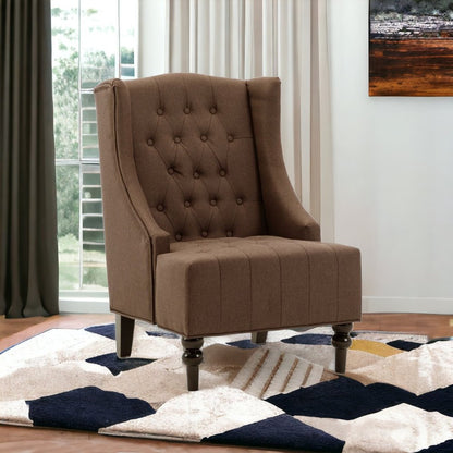 25" Brown and Black Velvet Tufted Wingback Chair