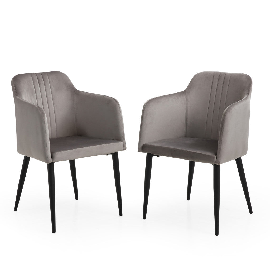 Set of Two 23" Gray And Black Velvet Arm Chair